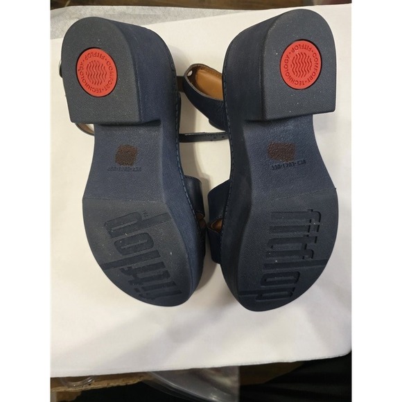 NWOT FitFlop 9 Platform Ankle Wrap Sandals Navy Blue 127669 - Picture 2 of 3